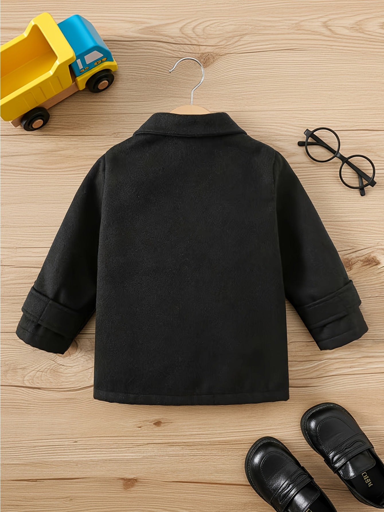 Manteau d'automne/hiver élégant en tweed à double boutonnage et revers en dents-de-cheval à coupe ample pour garçon, vêtement d'extérieur chaud et polyvalent pour le premier anniversaire de bébé