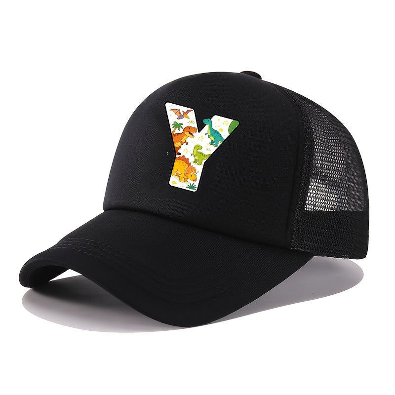 Casquette de baseball 2026 Nouveau Graffiti Dinosaure Lettres Éponge Maille Filles et Garçons Baseball Printemps et Été Nouveau Pare-Soleil Camionneur Cheveux Extérieur Chapeau de Sport Maille Respirant Pare-Soleil Chapeau de Golf Sœur et Frère Chapeau Ca
