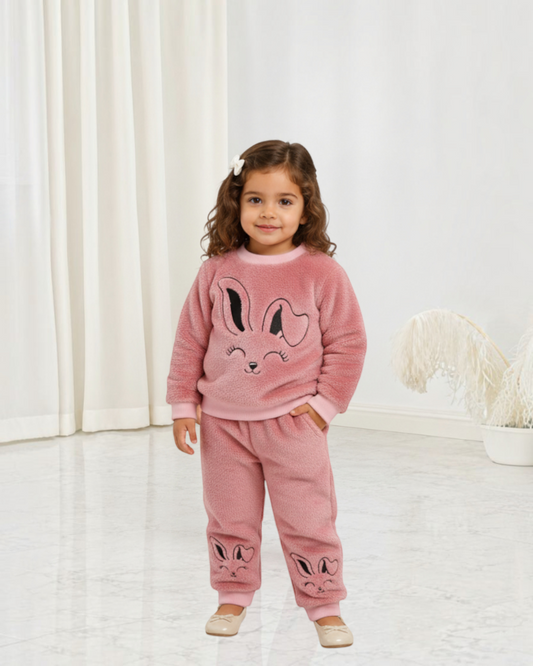 Ensemble pyjama Le Cocon d'Or rose en polyester doux avec motif lapin pour enfant
