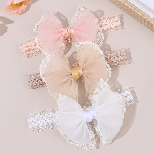 Lace Bow Headbands, Set of 3