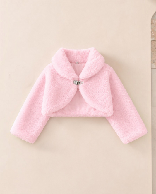Boléro rose en fausse fourrure Le Cocon d'Or avec col à revers et fermeture à bouton bijou pour fille