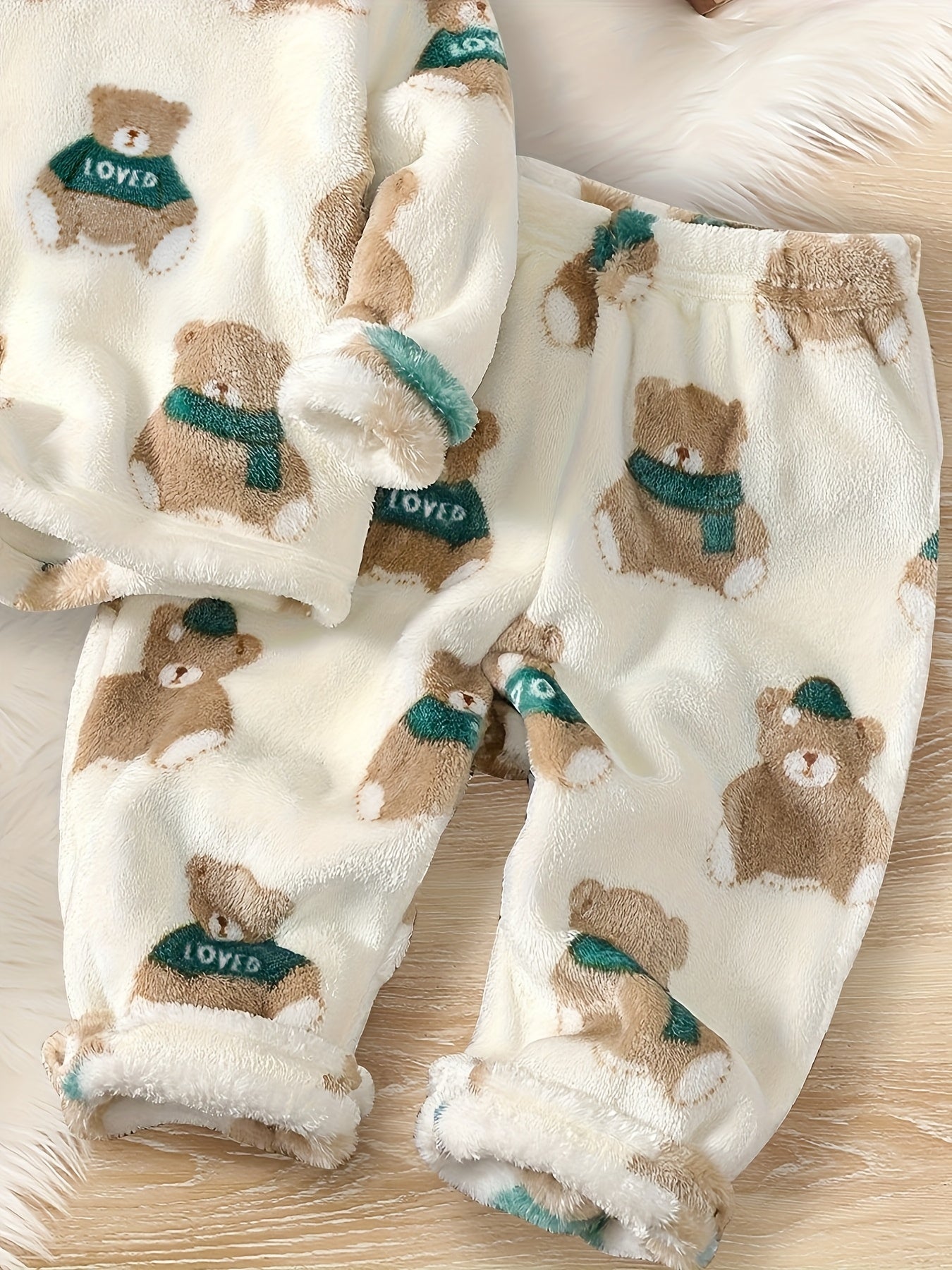 Ensemble 2 pièces : Haut sweatshirt douillet à motif ours pour bébé garçon et tout-petit + Pantalon chaud à taille élastique, Tenue automne/hiver, Pull décontracté sportif pour bébé garçon avec pantalon long chaud, Vêtements d'hiver, Vêtements pour enfant