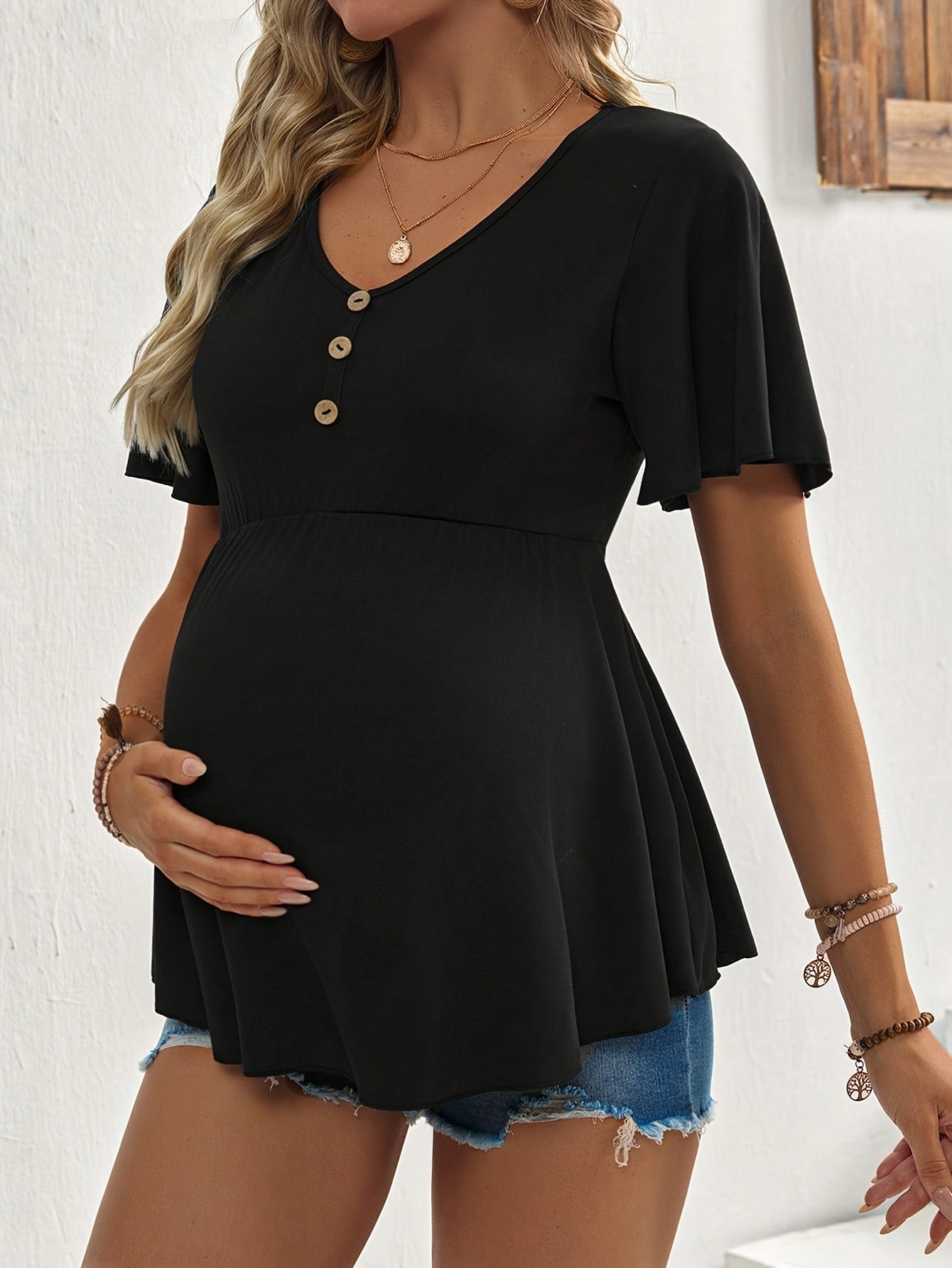 T-shirt de maternité à manches courtes confortable pour femmes, parfait pour le printemps et l'été