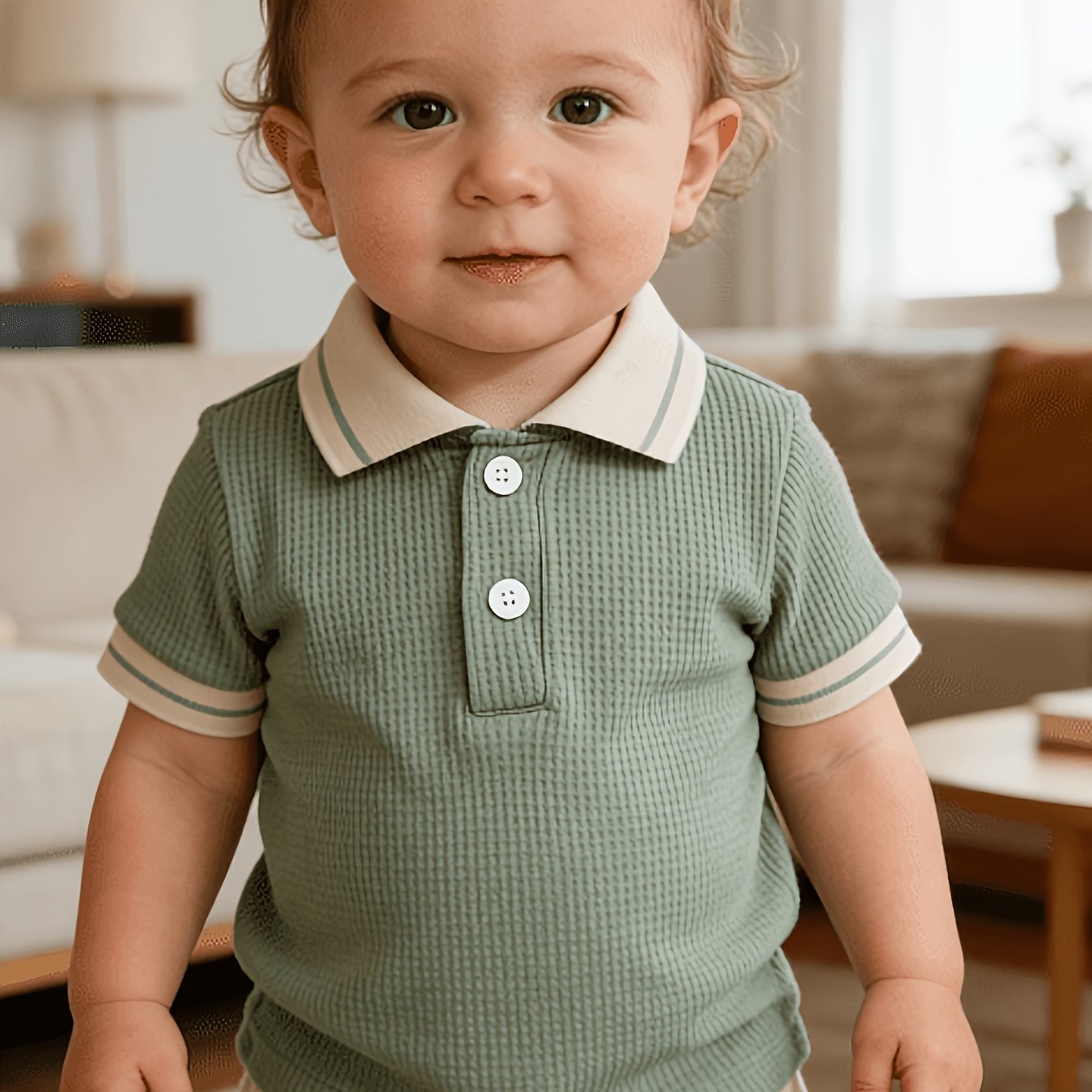 T-shirt polo bébé garçon tendance décontracté, polyvalent, col gaufré classique boutonné, semi-ouvert