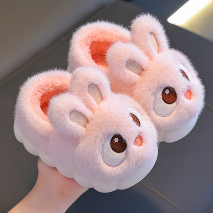 1 Paire de Pantoufles de Lapin en Peluche pour Jeunes - Tissu Souple avec Semelle en PVC Antidérapante, Chaussures d'Intérieur Légères pour Garçons et Filles, Design de Lapin de Dessin Animé Mignon, Chaussures d'Hiver Chaudes pour Tout-Petits et Enfants,
