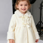 Cardigan-veste beige en peluche pour fille, automne/hiver, à devant ouvert avec grand nœud sur le devant, col et poignets en peluche blanche, ourlet de jupe trapèze, chaud et confortable, convient pour les fêtes/tenue décontractée, plein de charme de prin