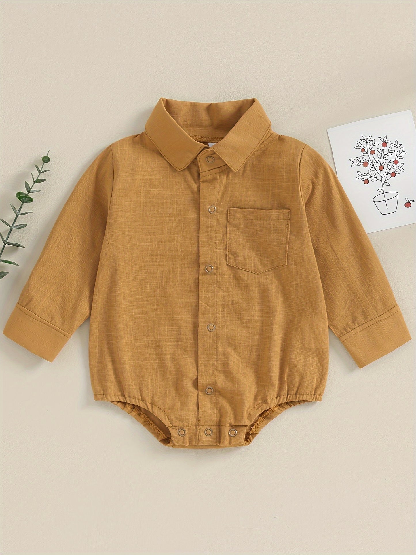 Combinaison Bébé Garçon Gentleman Couleur Unie Manches Longues Revers Boutonnage Avant avec Poche Vêtements Tout-Petit, pour l'Extérieur