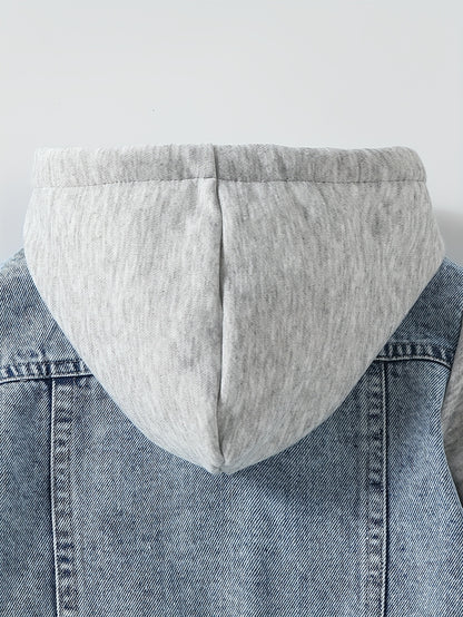 Veste à capuche bleu clair avec manches délavées - Manteau extérieur doux non extensible adapté pour &, lavable en machine - Veste décontractée