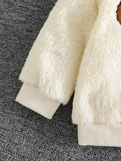 Vêtements unisexe pour bébé, ensemble 2 pièces doux et chaud avec imprimé tête d'ours en peluche, tenue de tous les jours pour la maison et l'extérieur