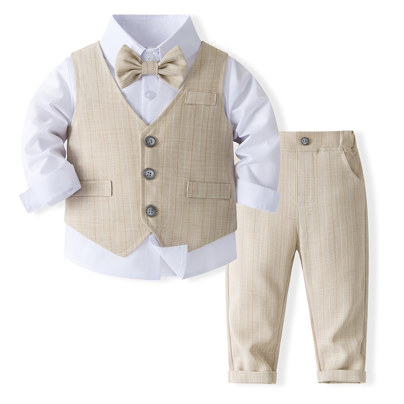 Tenue de Gentleman pour Fête d'Anniversaire Bébé. Vêtements pour Enfants. Costume de Banquet de Mariage Tendance pour Enfants. Chemise et Gilet et Pantalon et Nœud Papillon Ensemble Tendance pour Garçons. Costume de Photographie Formelle pour Bébés. Vêtem