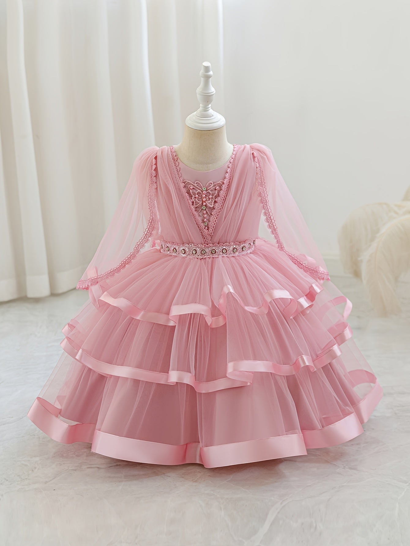 Nouvelle robe pour fille pour la rentrée scolaire et la saison des mariages, robe de princesse pour fille, pour animatrice/artiste avec châle, décoration nœud en strass, robe de style créateur de niche pour anniversaires, Noël, Halloween