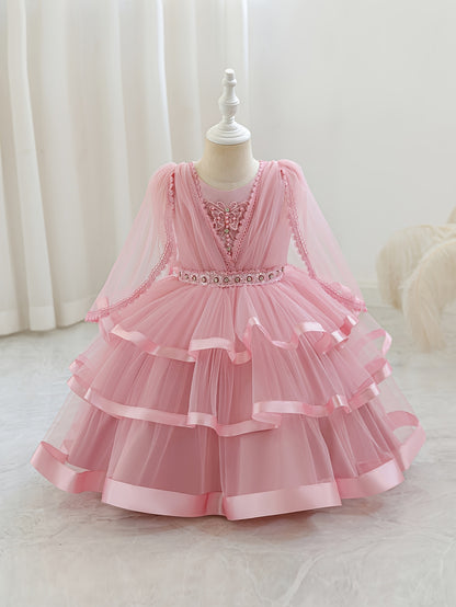 Nouvelle robe pour fille pour la rentrée scolaire et la saison des mariages, robe de princesse pour fille, pour animatrice/artiste avec châle, décoration nœud en strass, robe de style créateur de niche pour anniversaires, Noël, Halloween