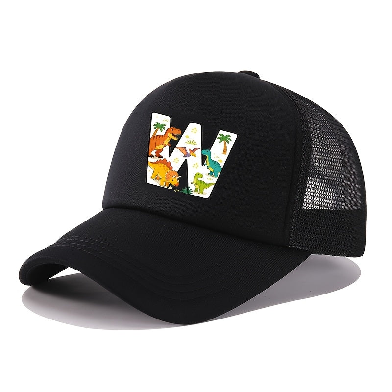 Casquette de baseball 2026 Nouveau Graffiti Dinosaure Lettres Éponge Maille Filles et Garçons Baseball Printemps et Été Nouveau Pare-Soleil Camionneur Cheveux Extérieur Chapeau de Sport Maille Respirant Pare-Soleil Chapeau de Golf Sœur et Frère Chapeau Ca