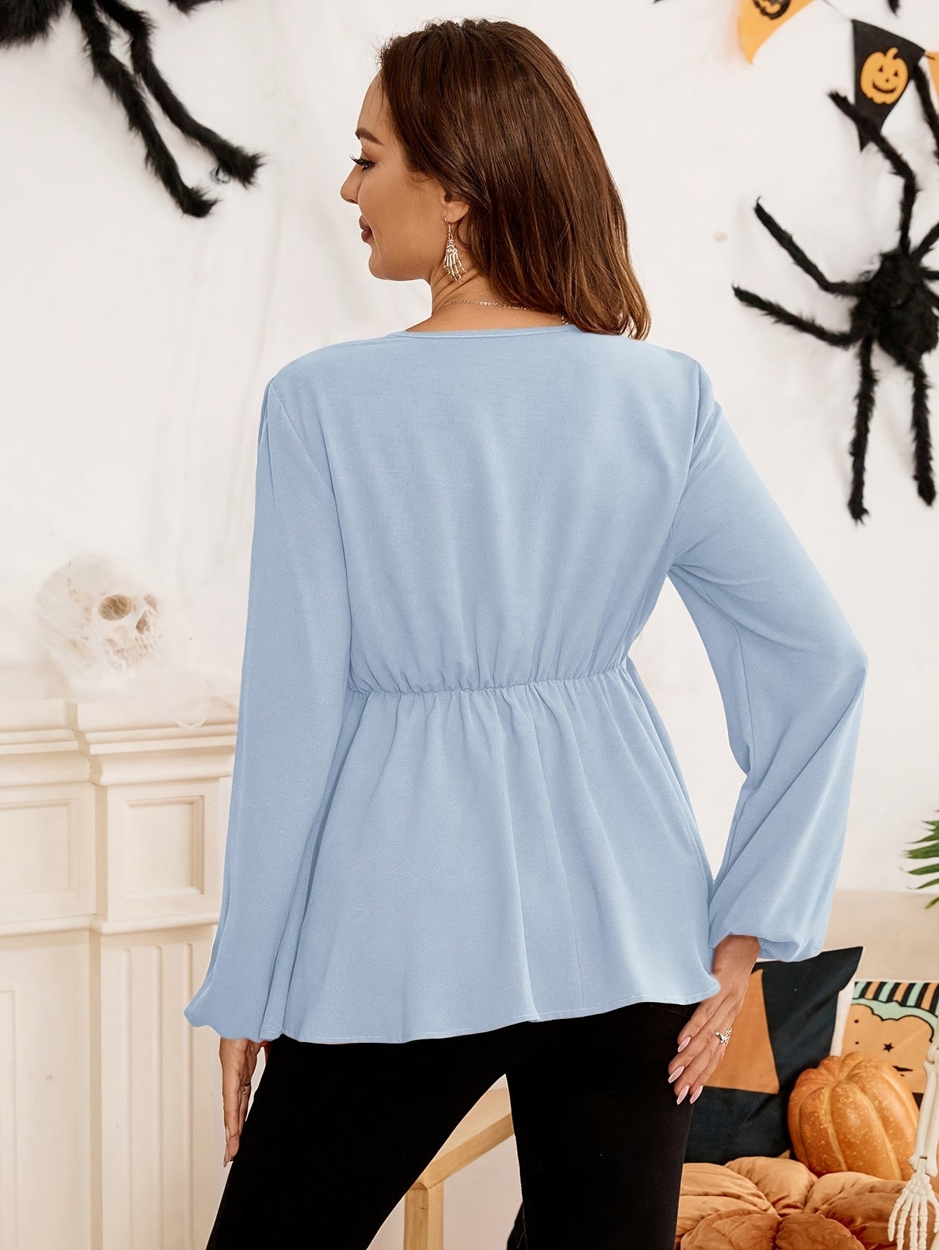Chemise de Maternité Col V Manches Longues Boutonnée Coupe Ample Couleur Unie Lavable en Machine Haut Confort Décontracté pour Femme Printemps/Automne