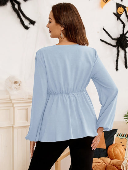 Chemise de Maternité Col V Manches Longues Boutonnée Coupe Ample Couleur Unie Lavable en Machine Haut Confort Décontracté pour Femme Printemps/Automne