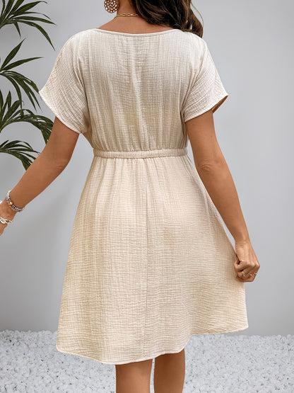 Robe de maternité d'été, robe trapèze unie texturée avec cordon de serrage à la taille, amincissante et non restrictive pour le ventre