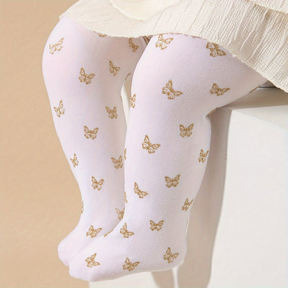 1 paire de collants pieds avec papillons dorés pour fillette en bas âge, respirants et confortables
