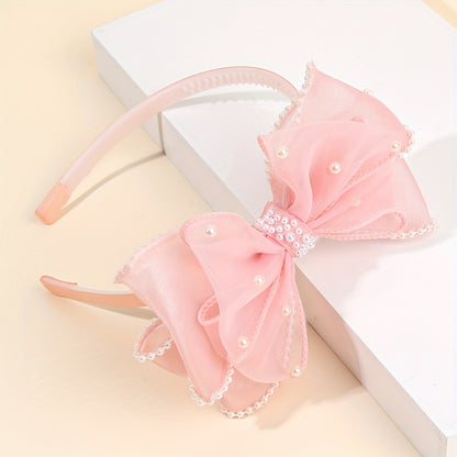 1 serre-tête élégant en tulle avec nœud, style doux, bandeau antidérapant, accessoire de coiffure idéal pour les fêtes et les vacances