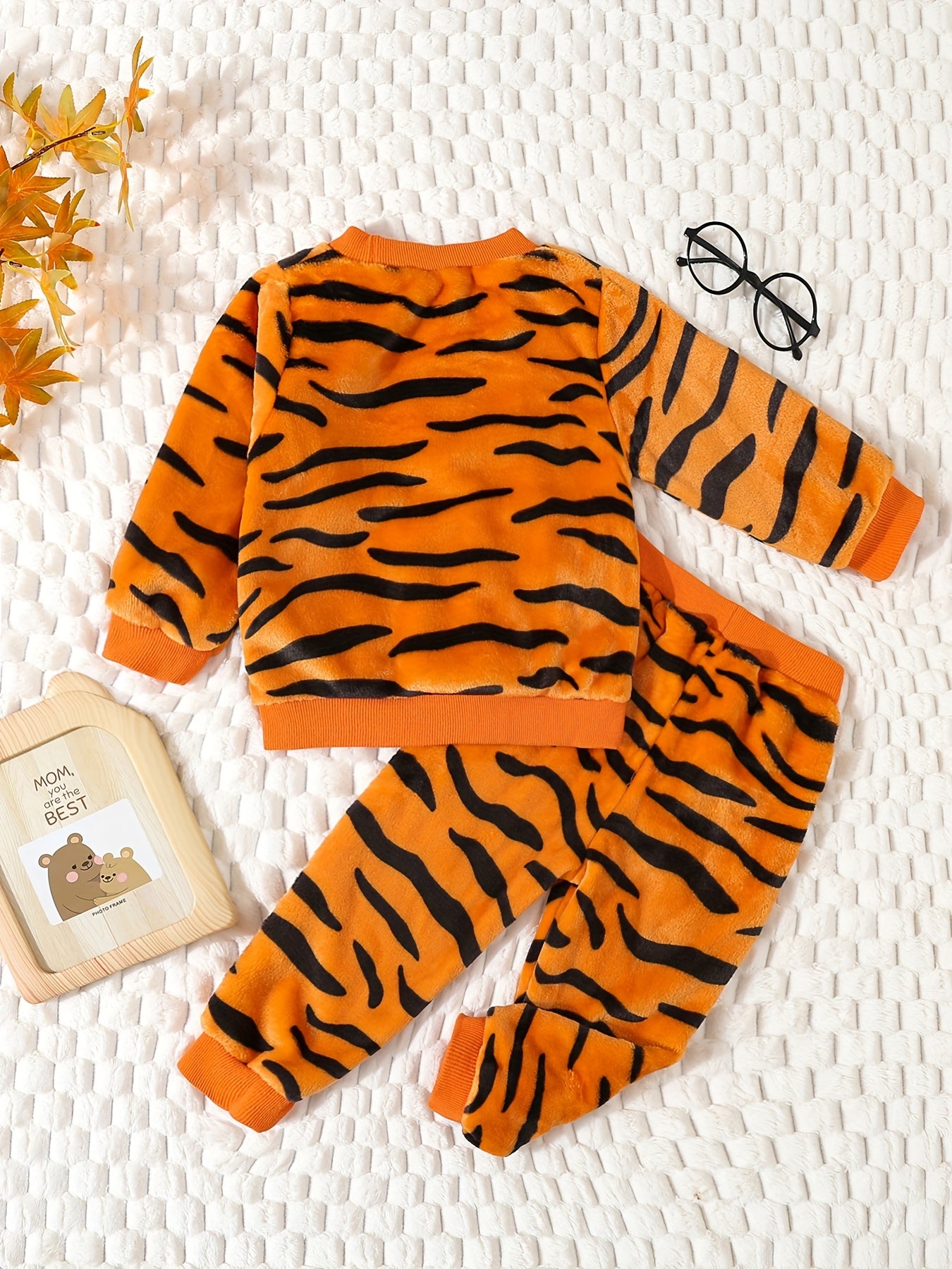 Ensemble en peluche Tigre pour tout-petits, mignon, dessin animé, chaud, confortable, adorable, tenue de tous les jours, pour l'extérieur
