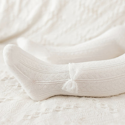 1 leggings pour bébé fille en dentelle de couleur unie avec nœud, idéal pour les anniversaires, les fêtes et le quotidien