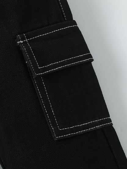 Pantalon en jean pour garçons avec poche double face, coupe droite et ample, effet lavé pour un look décontracté et stylé