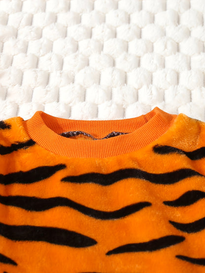 Ensemble en peluche Tigre pour tout-petits, mignon, dessin animé, chaud, confortable, adorable, tenue de tous les jours, pour l'extérieur