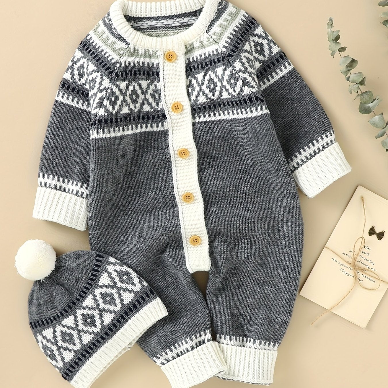 Combinaison-pantalon à manches longues et boutons à motif géométrique pour nouveau-né, adaptée aux bébés garçons et filles, pour une utilisation en intérieur et en extérieur.