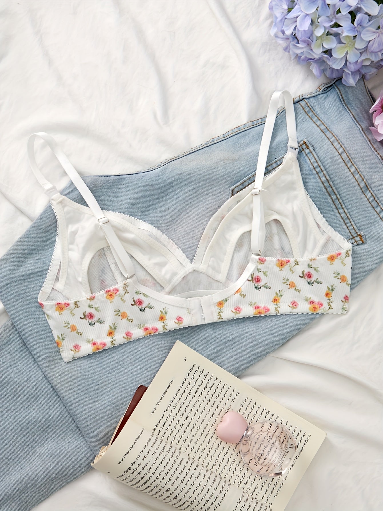 Soutien-gorge d'allaitement maternel à imprimé floral pour femmes - Doux et confortable sans armature ni rembourrage, idéal pour une tenue décontractée quotidienne, lavage à la main uniquement, vêtements d'allaitement