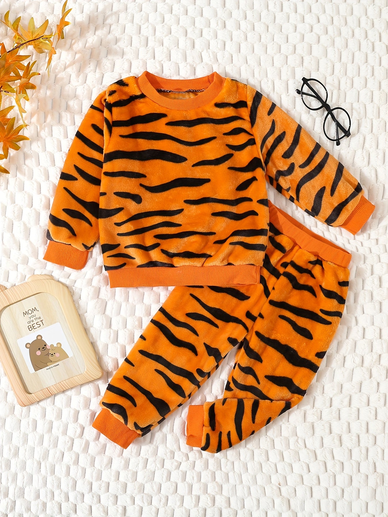 Ensemble en peluche Tigre pour tout-petits, mignon, dessin animé, chaud, confortable, adorable, tenue de tous les jours, pour l'extérieur