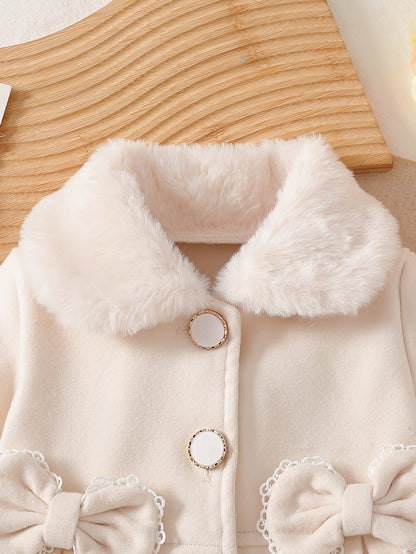 Ensemble pantalon pour fille style mignon automne/hiver, haut à revers en peluche avec patte de boutonnage, nœuds double face, mignon et chaud, pour sorties quotidiennes, séances photo, voyages, rentrée scolaire, cadeaux d'anniversaire, Halloween, parfait
