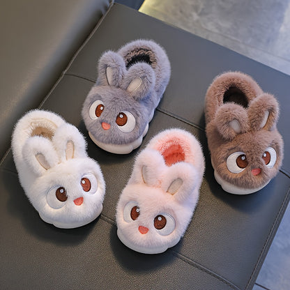 1 Paire de Pantoufles de Lapin en Peluche pour Jeunes - Tissu Souple avec Semelle en PVC Antidérapante, Chaussures d'Intérieur Légères pour Garçons et Filles, Design de Lapin de Dessin Animé Mignon, Chaussures d'Hiver Chaudes pour Tout-Petits et Enfants,