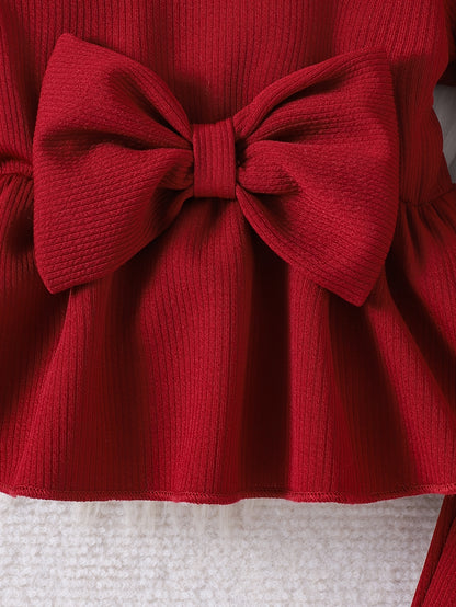 Ensemble élégant et mignon pour bébés et petites filles, comprenant un haut à manches longues et un pantalon long de couleur unie, style fin pour le printemps et l'automne, idéal pour l'extérieur.