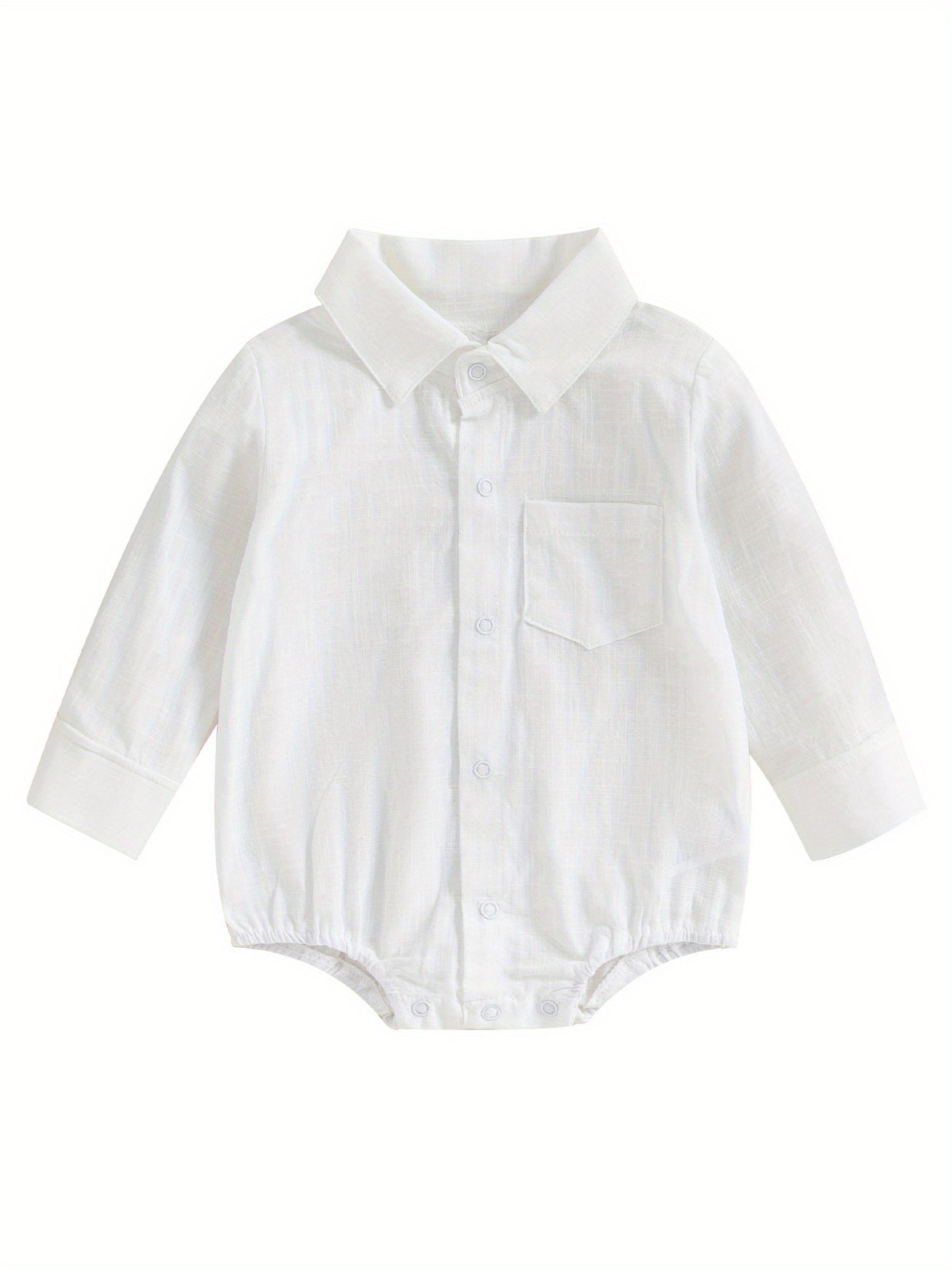 Combinaison Bébé Garçon Gentleman Couleur Unie Manches Longues Revers Boutonnage Avant avec Poche Vêtements Tout-Petit, pour l'Extérieur