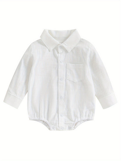 Combinaison Bébé Garçon Gentleman Couleur Unie Manches Longues Revers Boutonnage Avant avec Poche Vêtements Tout-Petit, pour l'Extérieur