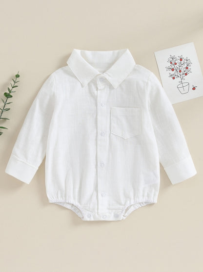 Combinaison Bébé Garçon Gentleman Couleur Unie Manches Longues Revers Boutonnage Avant avec Poche Vêtements Tout-Petit, pour l'Extérieur