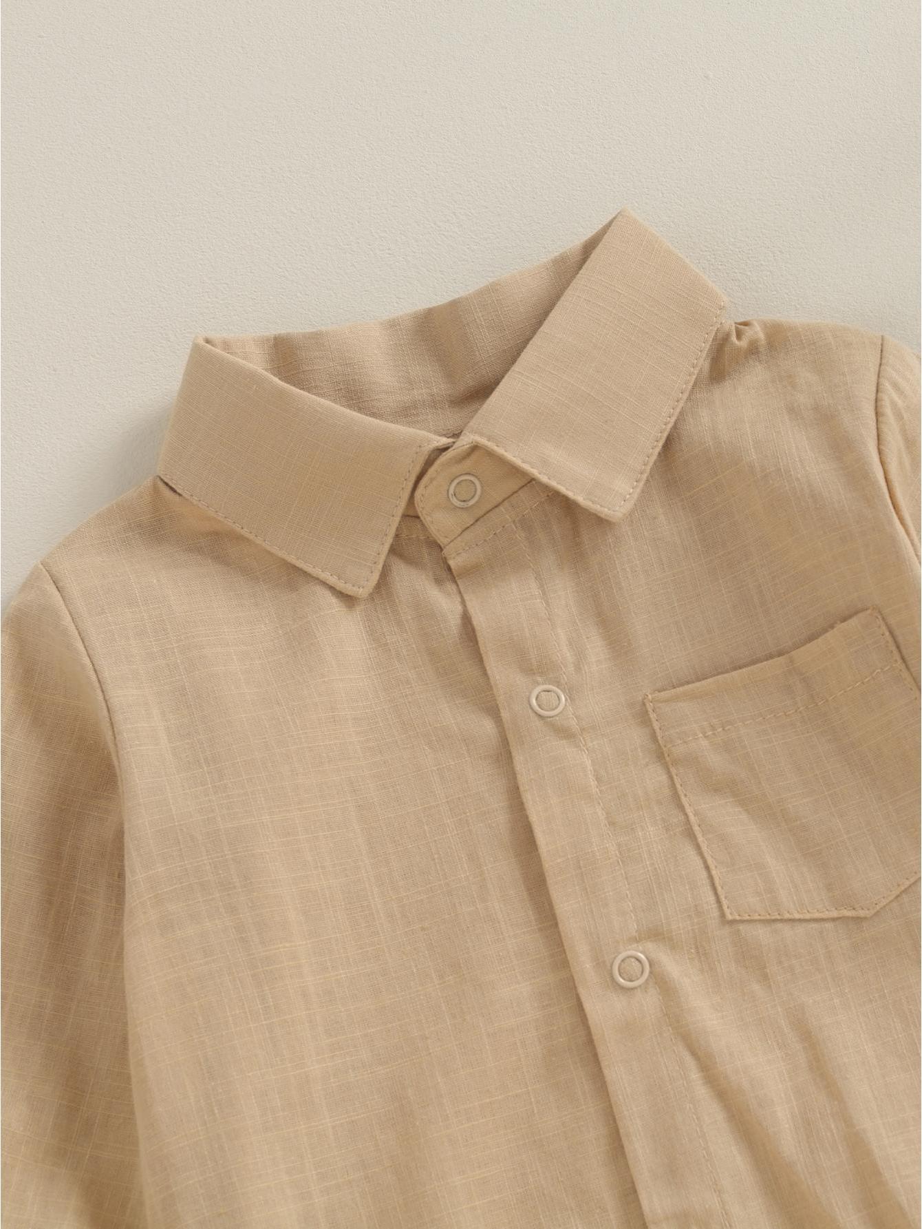 Combinaison Bébé Garçon Gentleman Couleur Unie Manches Longues Revers Boutonnage Avant avec Poche Vêtements Tout-Petit, pour l'Extérieur
