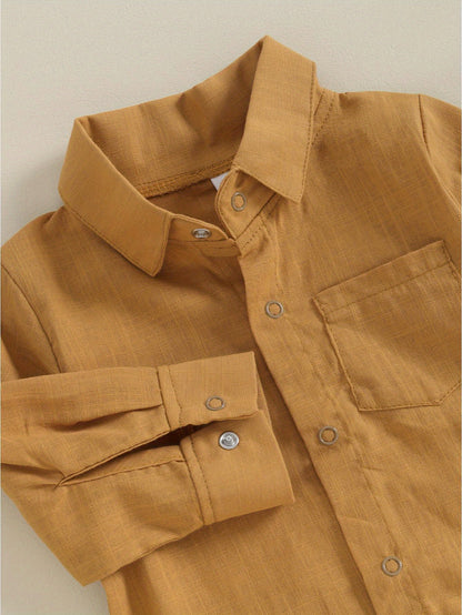 Combinaison Bébé Garçon Gentleman Couleur Unie Manches Longues Revers Boutonnage Avant avec Poche Vêtements Tout-Petit, pour l'Extérieur