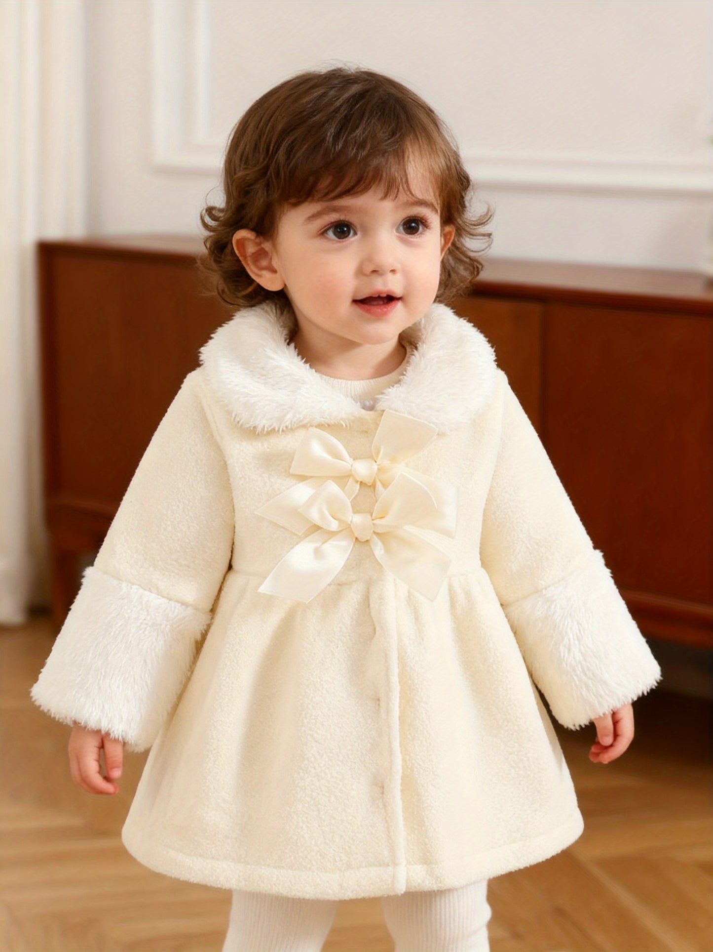 Manteau d'enfant mignon automne/hiver, Cape manteau en peluche noble pour fille "Nouvelle Arrivée" de style européen et américain, Vêtement à col rond et manches longues, Vêtement d'extérieur élégant pour nouveau-né, Chaleur améliorée, Cape confortable po