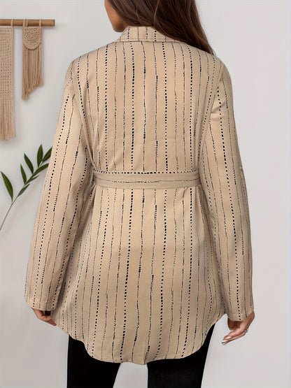 Chemise de maternité rayée à manches enroulables, boutonnée simple, mi-longue, avec ceinture élastique