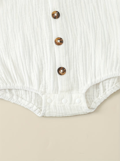 Body à manches courtes pour nouveau-né avec col, barboteuse boutonnée style vintage pour bébés, tenue de crawl confortable et respirante pour garçons et filles, barboteuse d'été facile style Ins pour bébé, pour l'extérieur