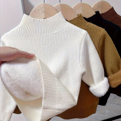 Pull Tricoté, Pull de Base pour Bébé, Plus en Velours et Épaissi, Vêtement Thermique Tricoté, Col Tricoté, Haut à Col Rond