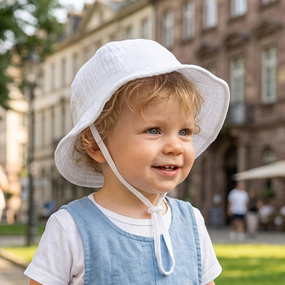 1 pièce Chapeau d'extérieur blanc pour garçons et filles au printemps et en été, confortable et réglable, chapeau de pêcheur décontracté, chapeau respirant pour voyage en plein air, 0-3 ans