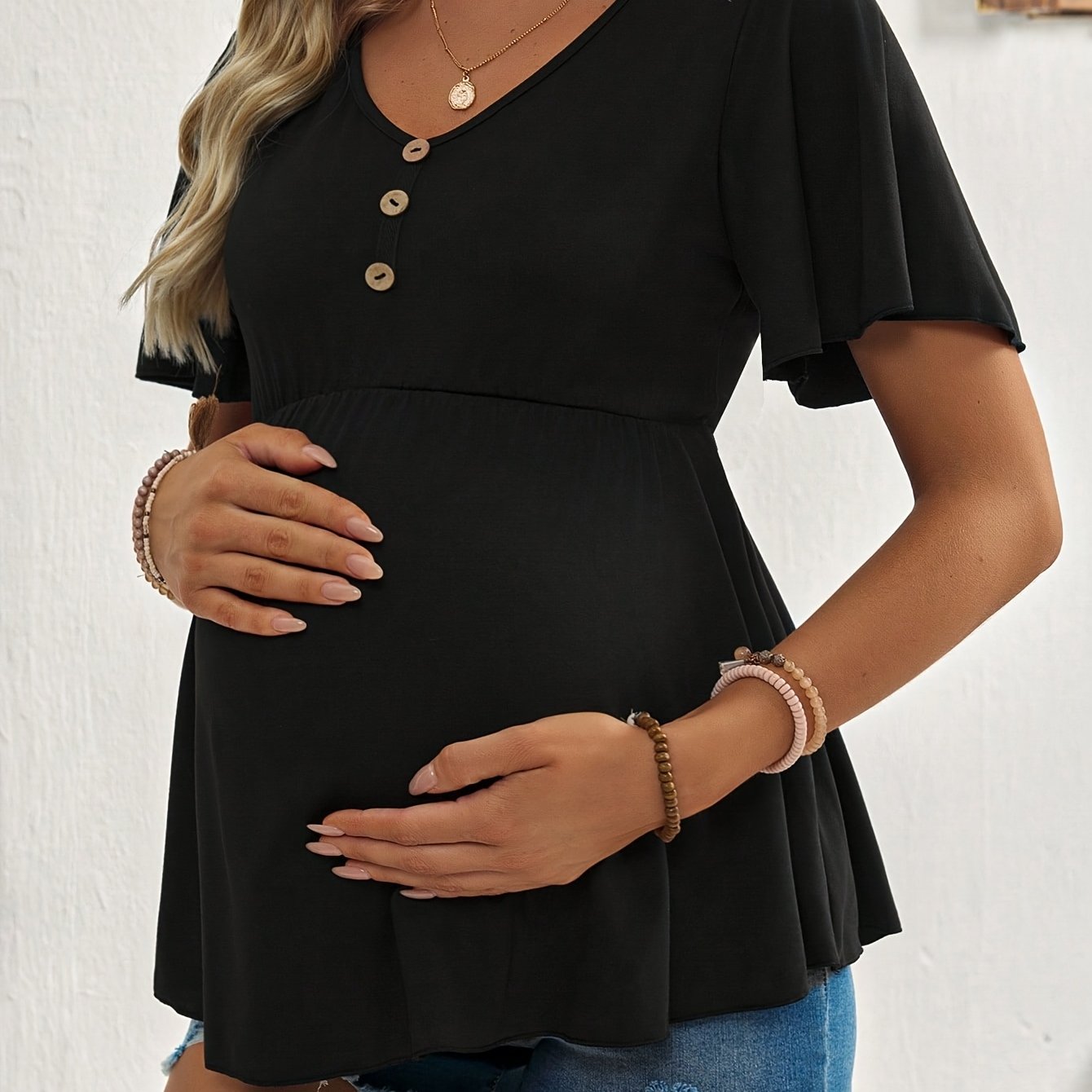 T-shirt de maternité à manches courtes confortable pour femmes, parfait pour le printemps et l'été