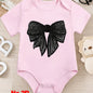 1 pièce Grenouillère bébé "Nœud à paillettes glamour", Barboteuse en coton, Combinaison bébé douillette, Coton respirant, Fermeture à boutons-pression, Vêtement essentiel pour nouveaux parents, Idéal comme cadeau d'anniversaire en plein air, Parfait pour