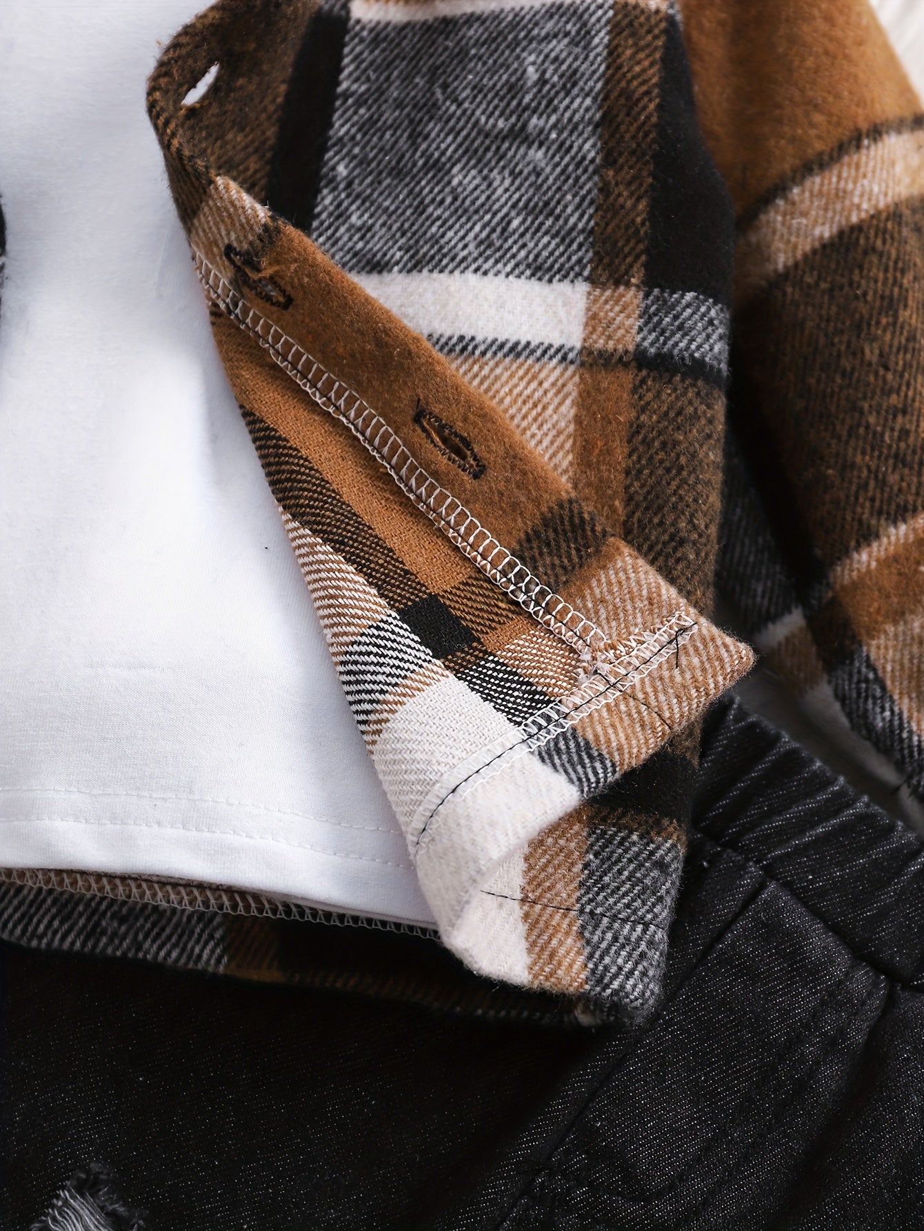 2 pièces Haut à Capuche à Carreaux à Manches Longues pour Garçons + Pantalon en Jean, Ensemble Décontracté Deux Pièces Hoodie à Carreaux et Jeans pour Bébés Garçons, Idéal pour Fêtes, Cadeaux et Sorties Quotidiennes, Parfait pour l'Extérieur