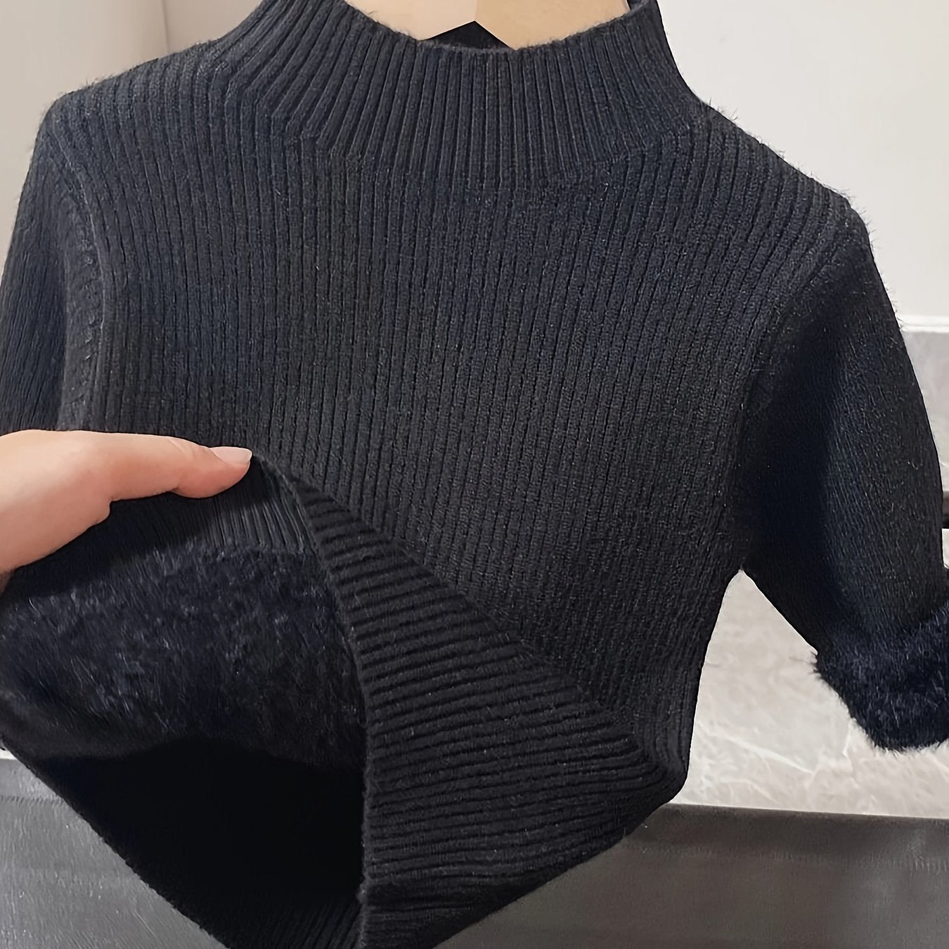 Pull Tricoté, Pull de Base pour Bébé, Plus en Velours et Épaissi, Vêtement Thermique Tricoté, Col Tricoté, Haut à Col Rond