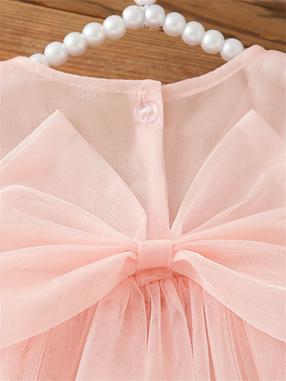 Nouvelle robe élégante pour bébés filles, avec une jupe bouffante parfaite pour la saison des mariages, un nœud papillon à l'arrière et des décorations florales à l'avant, idéale pour les fêtes et les réunions