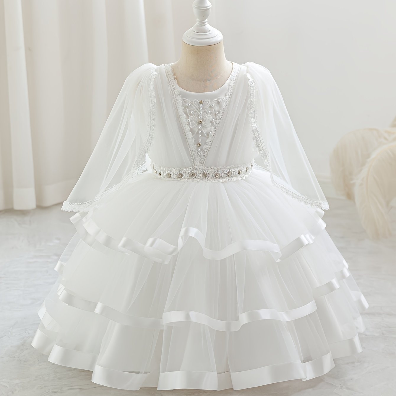 Nouvelle robe pour fille pour la rentrée scolaire et la saison des mariages, robe de princesse pour fille, pour animatrice/artiste avec châle, décoration nœud en strass, robe de style créateur de niche pour anniversaires, Noël, Halloween