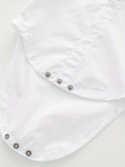 Boarnseorl Bébé Blanc Manches Longues Triangle Body Boutonnage Avant avec Nœud Mode Polyvalent pour Combinaison Quotidienne Fête de Vacances, pour Extérieur