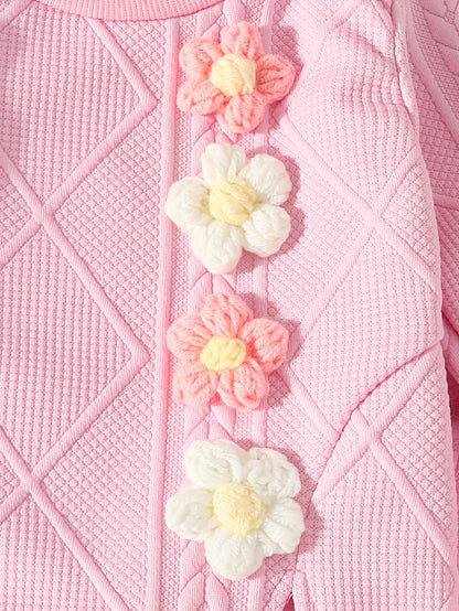 Ensemble élégant pour bébé fille comprenant un sweat-shirt à fleurs tridimensionnelles et un pantalon à manches longues, idéal pour l'extérieur
